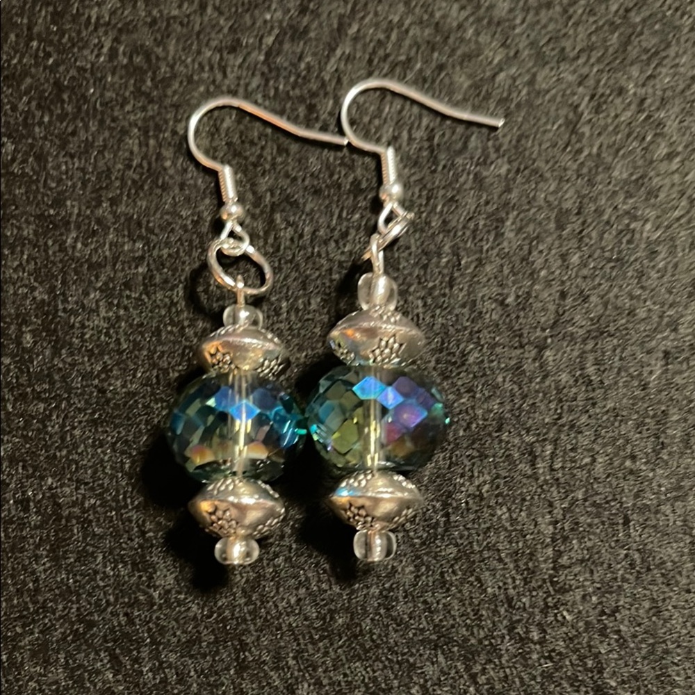 Blue and Silver Crystal Drop Earrings
